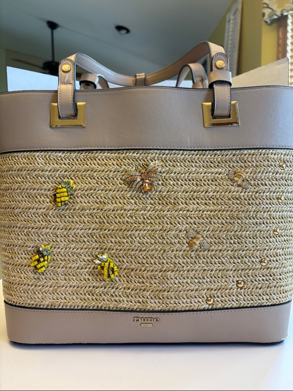 Dune London RARE Straw Bee Embellished Tote Bag